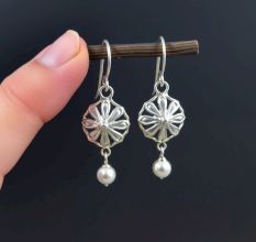 Minimalist Pearl drop dangle earring, Brass silver plated earring